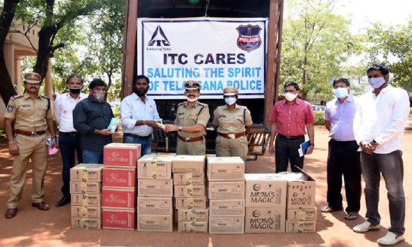 ITC Distributes Rs 3 Lakh Worth Hand Wash, Biscuits To Cops In Warangal