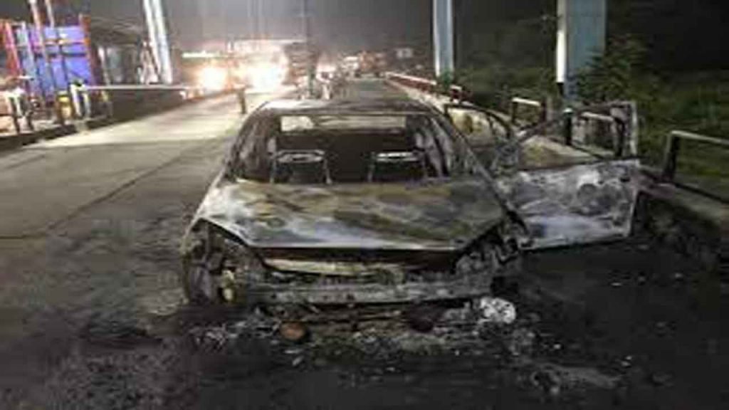 Car Catches Fire Near Renigunta Toll Plaza