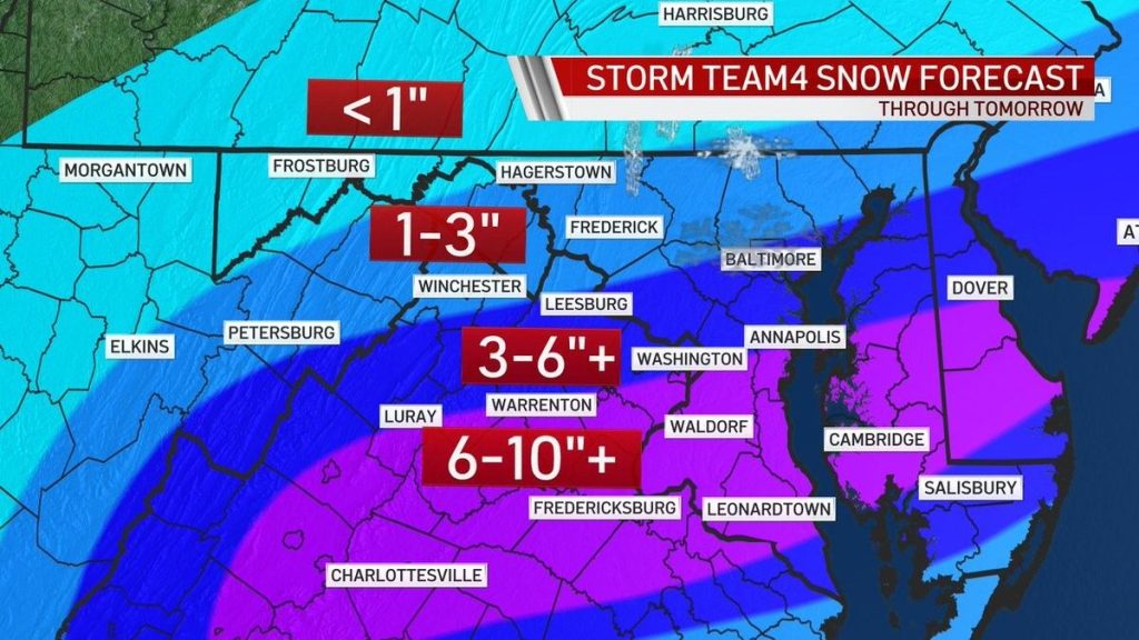 Washington DC: Winter storm warning; 10+ inch of snow