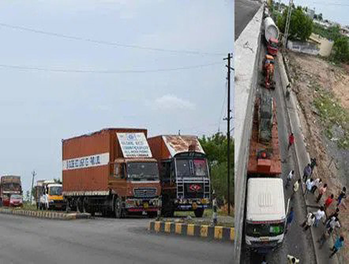 Truck Crashes Into Flyover, Traffic Held Up For 5 km in Nalgonda