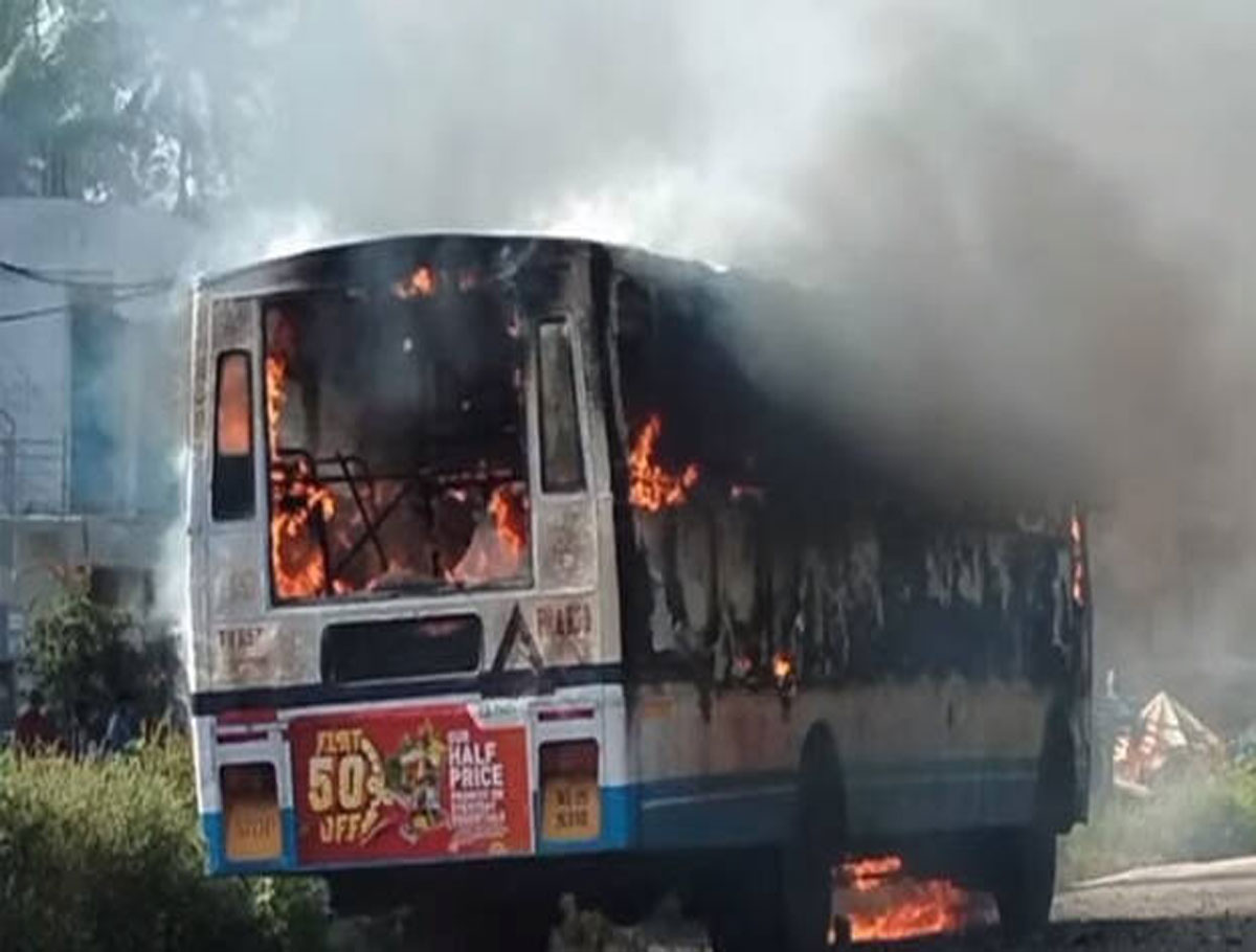 KSRTC Bus Catches Fire on National Highway, No Injuries