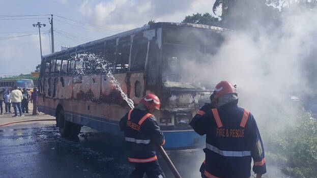 KSRTC Bus Catches Fire on National Highway, No Injuries