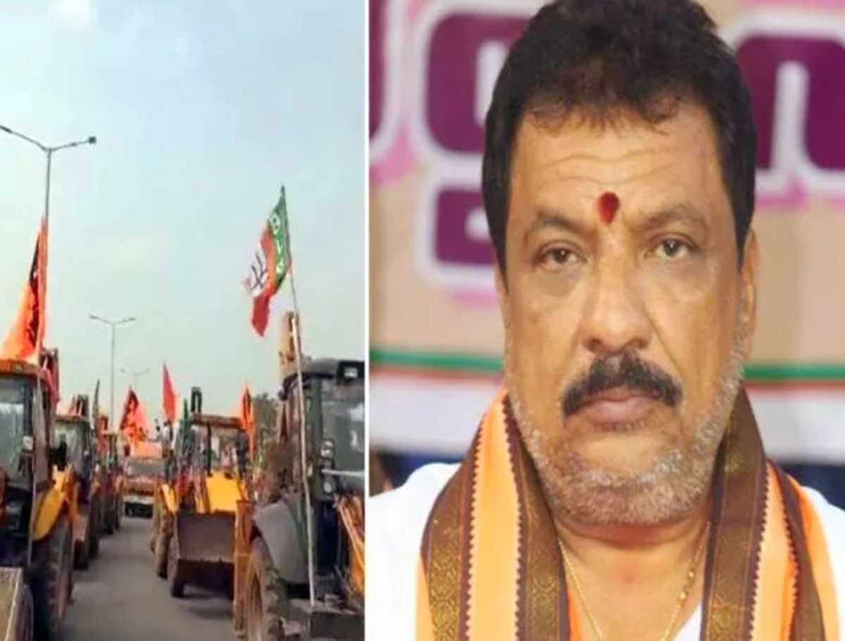 BJP Candidates Bulldozer Rally Replicates Yogi Govt Raises Concern In Telangana