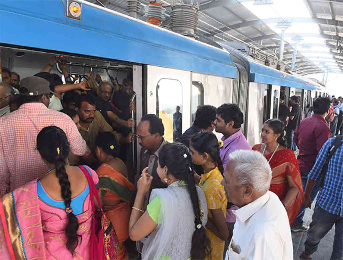 Metro Trains Crowded With Passengers